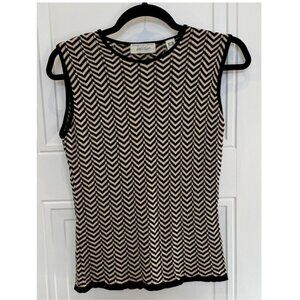 Vintage Lord & Taylor Black & Tan Chevron Sleeveless Top 100% Cotton 80s 90s EUC